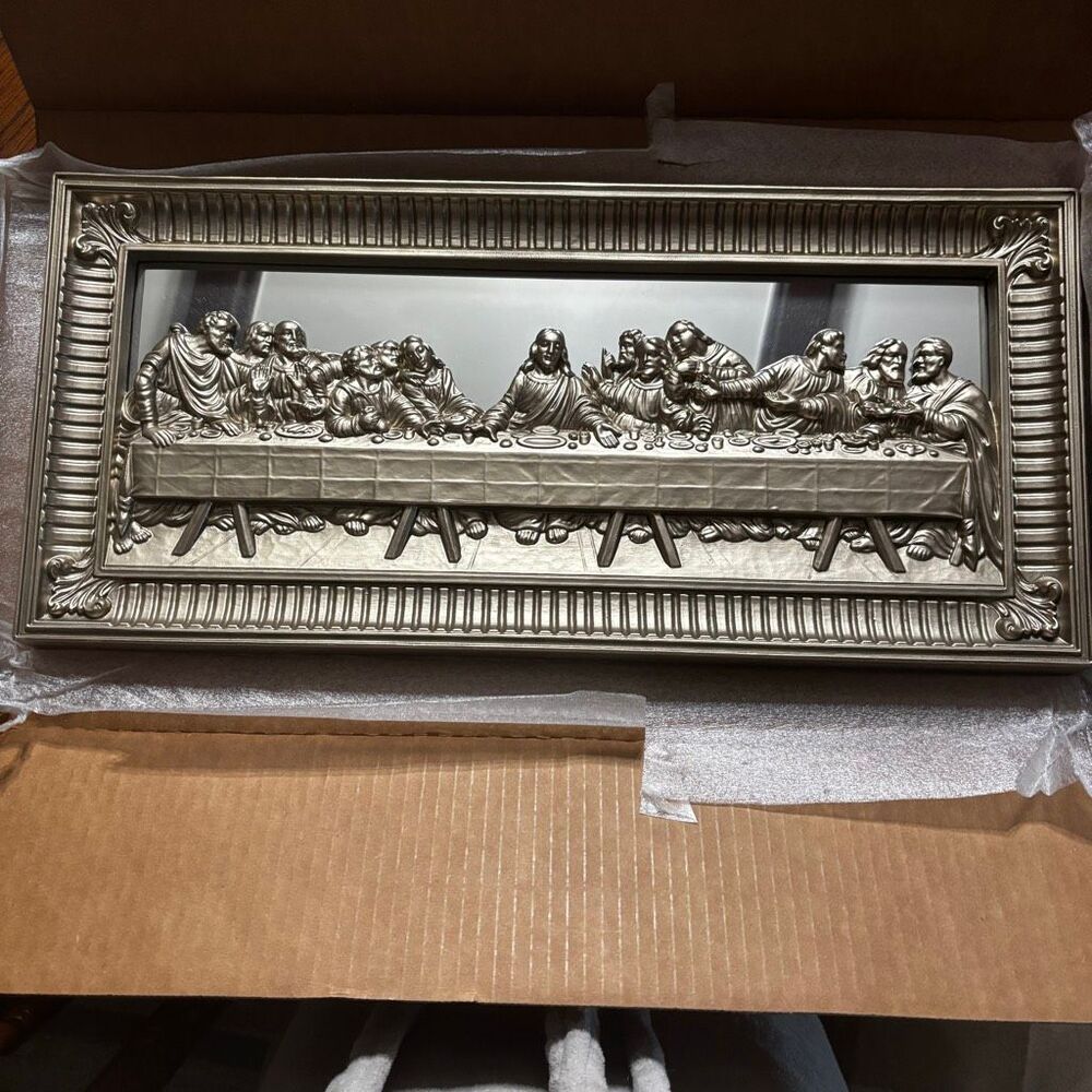 Vintage Home Interiors HOMCO Last Supper 3D Gold Mirror Wall Plaque New in Box